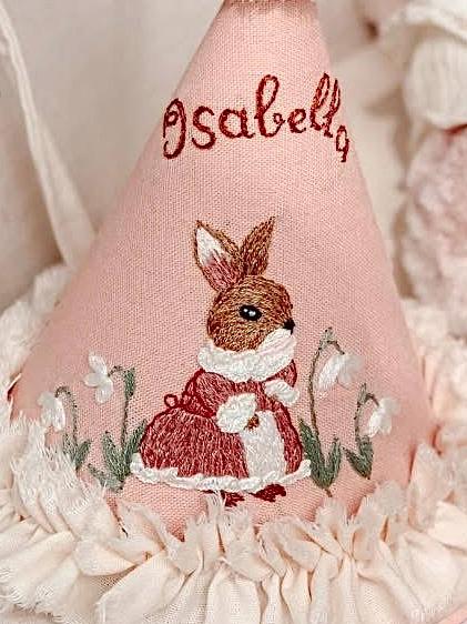 Personalized Baby Girl Gift Set: Embroidered Bunny, Birthday Hat, Fairy Wand