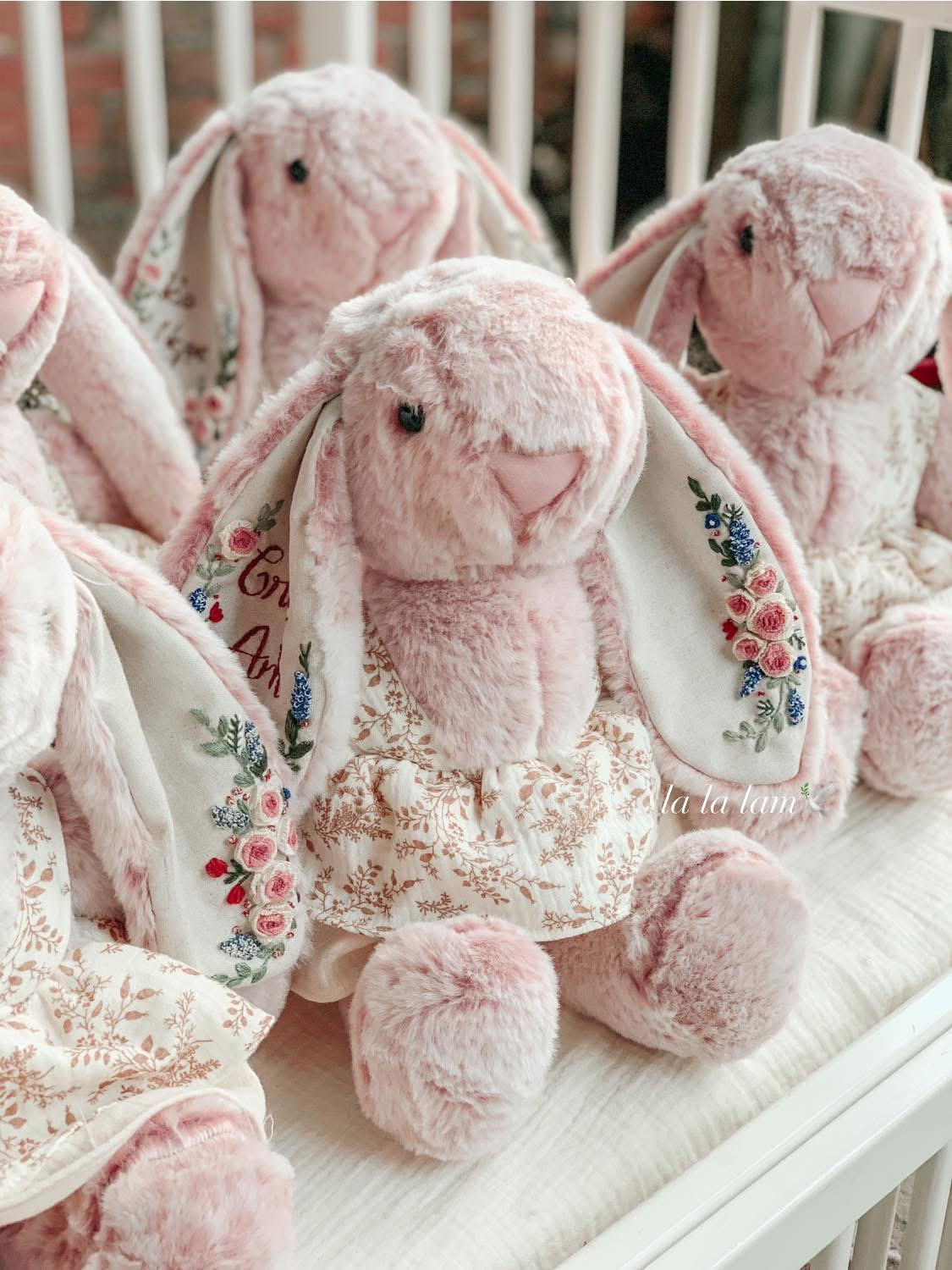 Personalized Baby Girl Gift Set: Embroidered Bunny, Birthday Hat, Fairy Wand