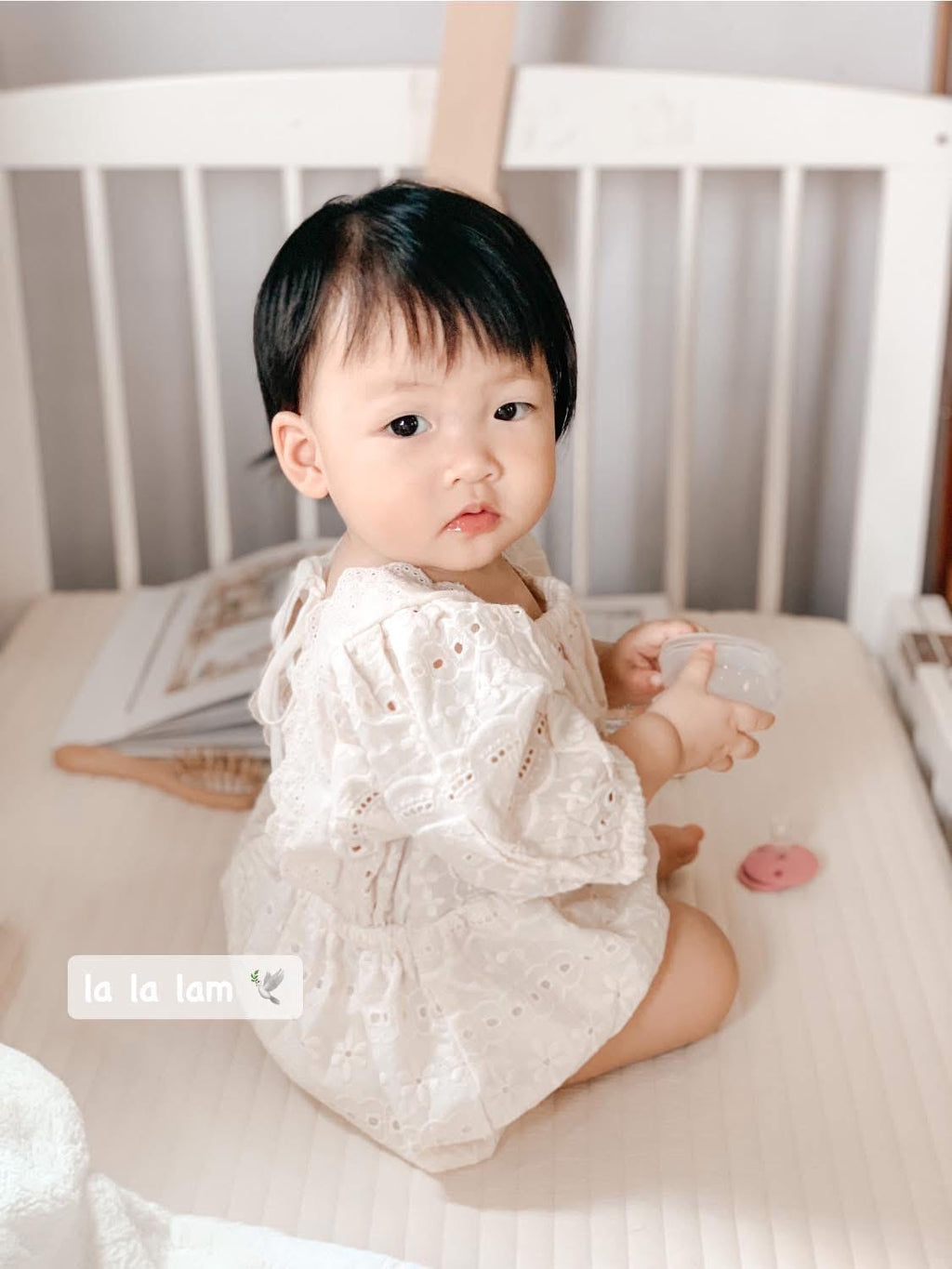Handmade Eyelet Lace Baby Romper Set with Bonnet: Vintage Style Cotton Outfit