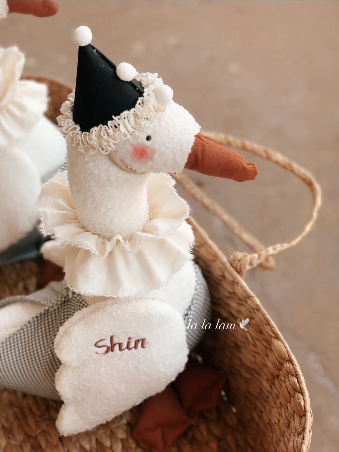 Personalized Plush Goose Doll: Embroidered Name, Vintage Nursery Decor