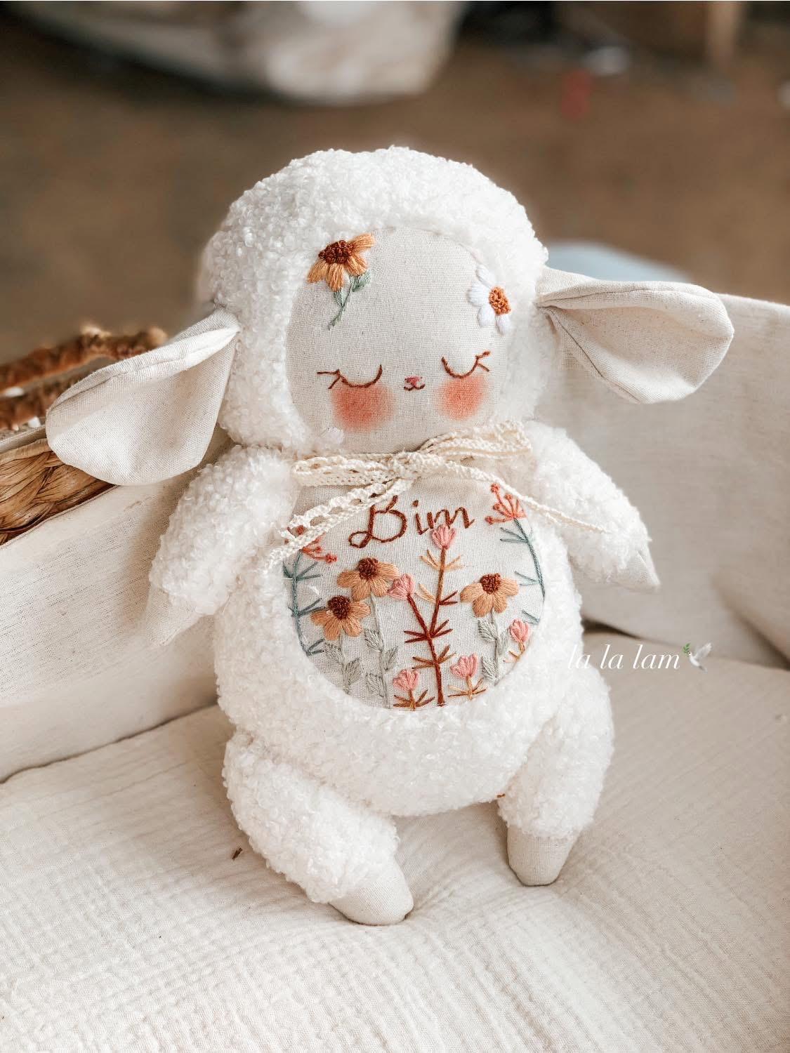 Personalized Embroidered Plush Sheep: Custom Baby Name Soft Doll