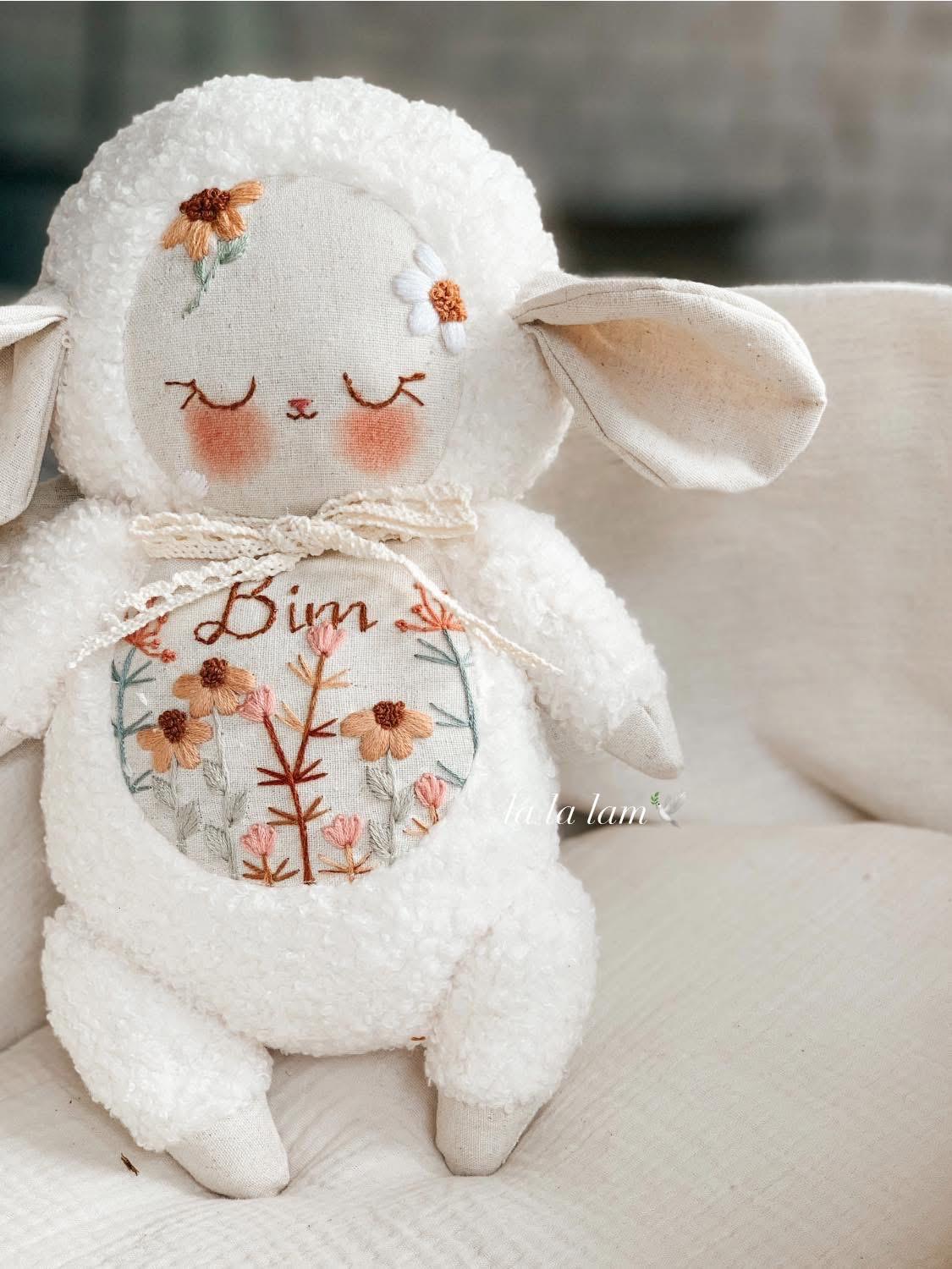 Personalized Embroidered Plush Sheep: Custom Baby Name Soft Doll