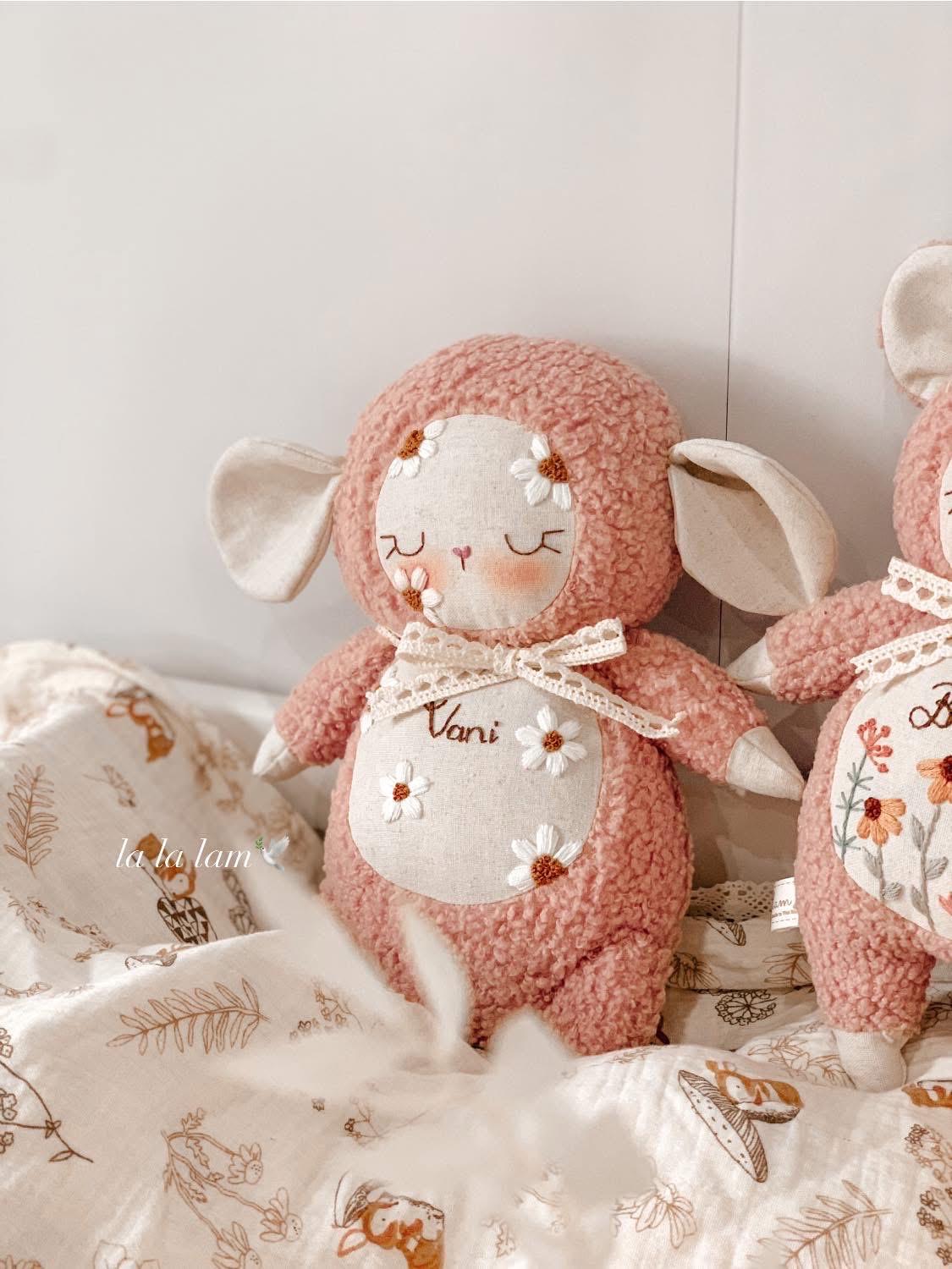 Personalized Embroidered Plush Sheep: Custom Baby Name Soft Doll