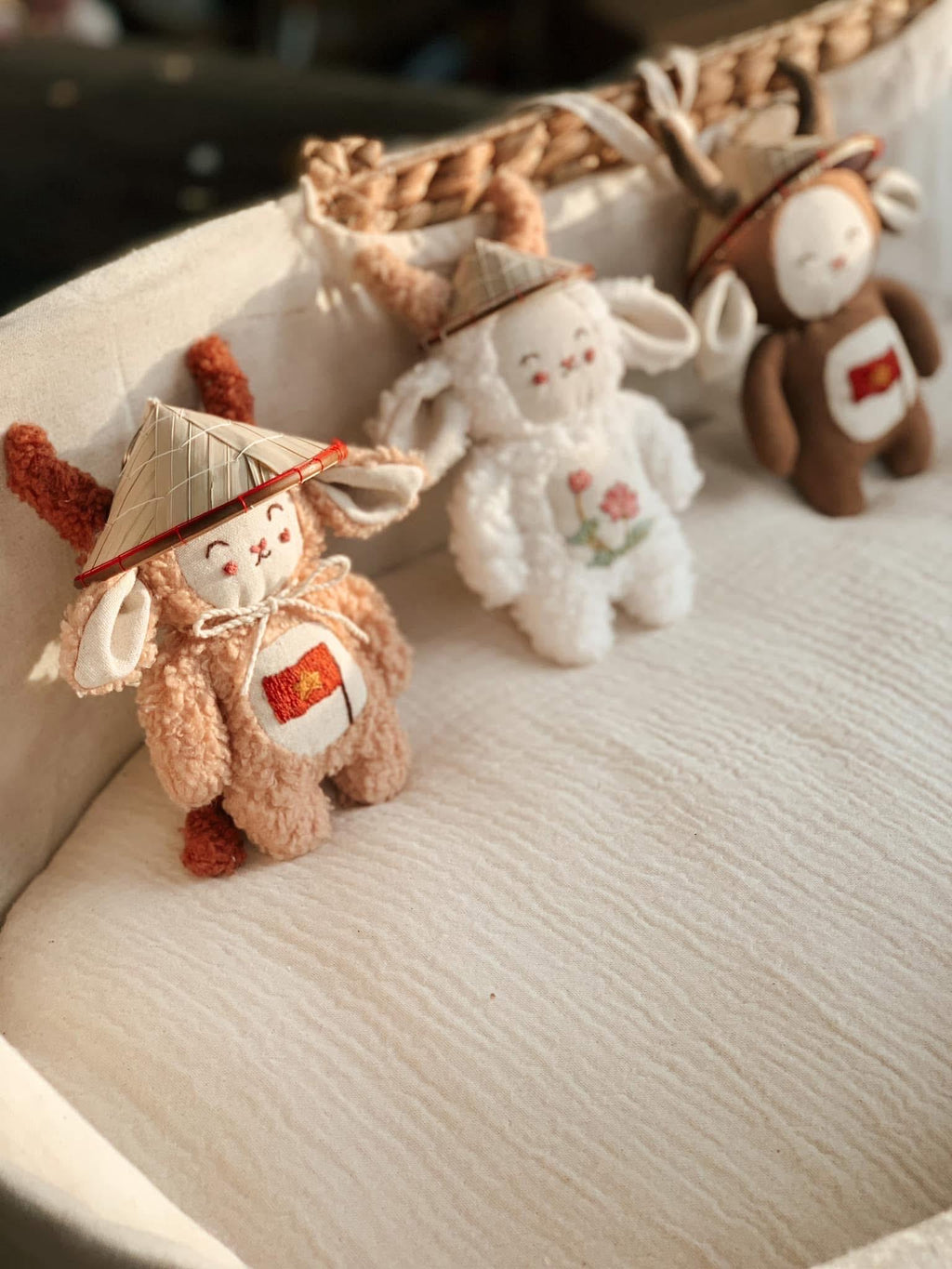Personalized Vietnamese Embroidered Animal Keychain with Nón Lá
