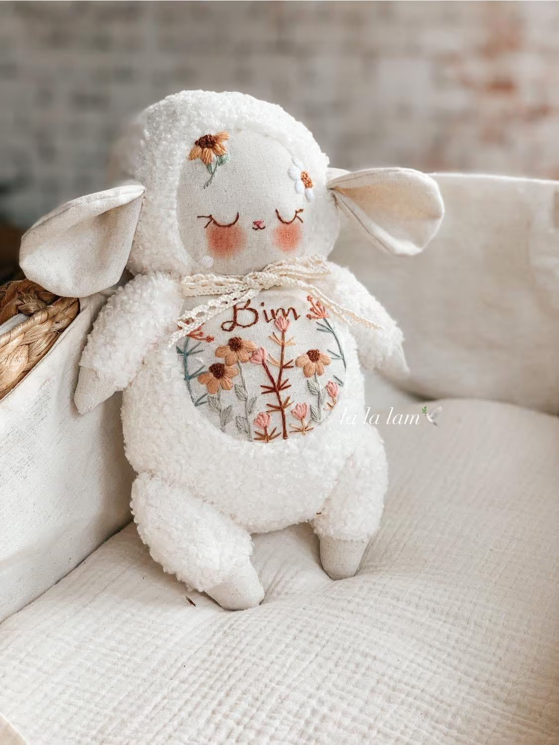 Personalized Embroidered Plush Sheep: Custom Baby Name Soft Doll